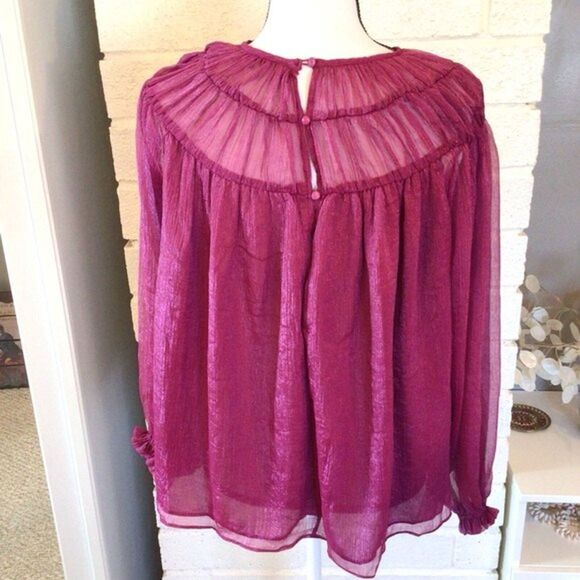 Shimmer Chiffon Top Womens Size XS Magenta Puff Long Sleeve Sheer Blouse Do+Be - Picture 3 of 11